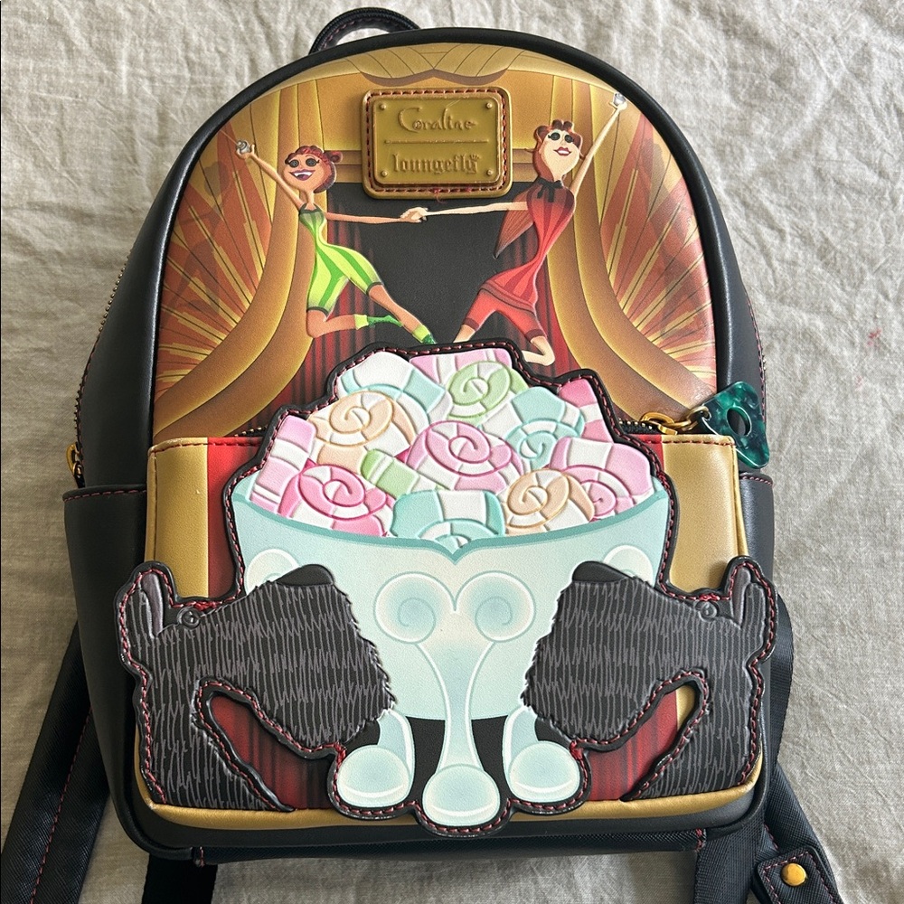 Loungefly Black Multi-Color Floral Theater Mini Backpack